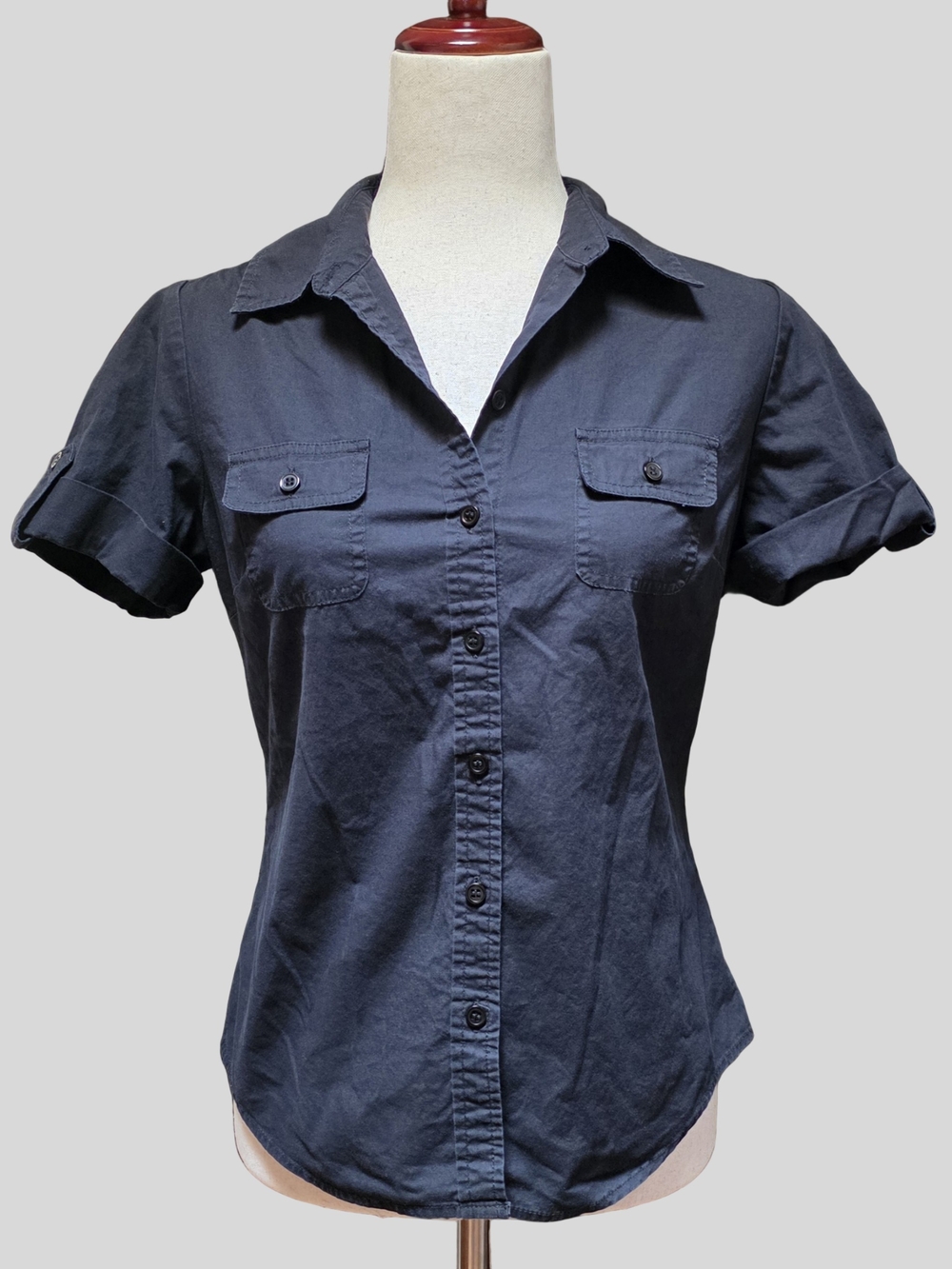 Personal Identity Y2K Black Button Down Short Sleeve Collared Shirt